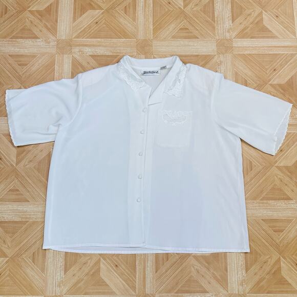 Yves St. Clair 2 White Blouse with Lace Detail & Shoulder Pads Womens Plus 22W - Picture 7 of 12